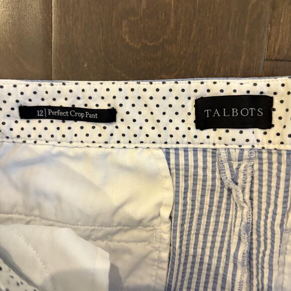 Talbots Pants Womens 12 Blue White Perfect Crop Seersucker Striped Ankle Capri - Picture 3 of 15